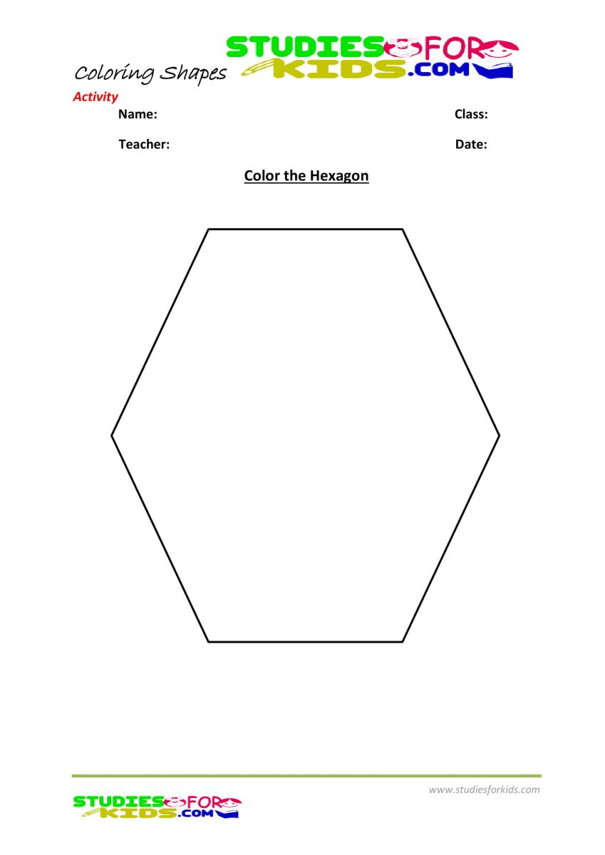 Preschool shapes coloring pages pdf- Hexagon
