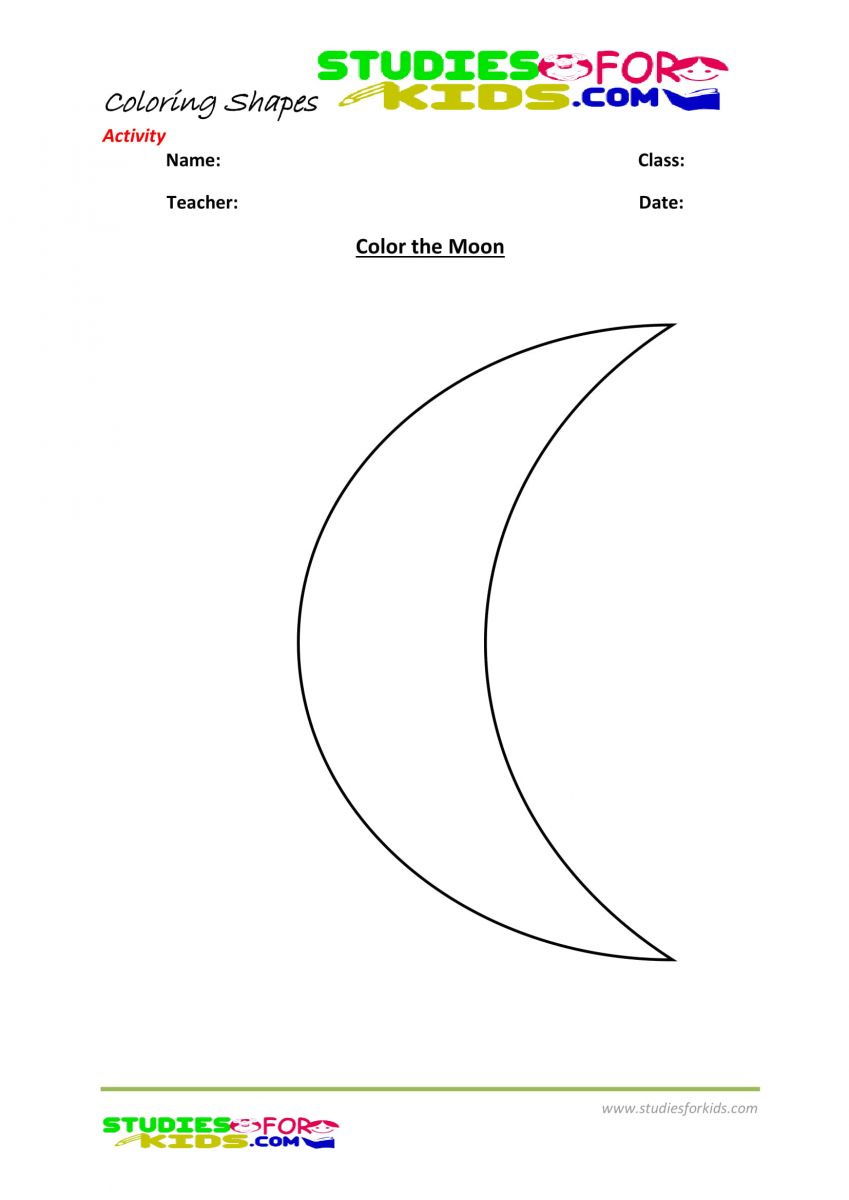 Preschool shapes coloring pages pdf- color the moon shape