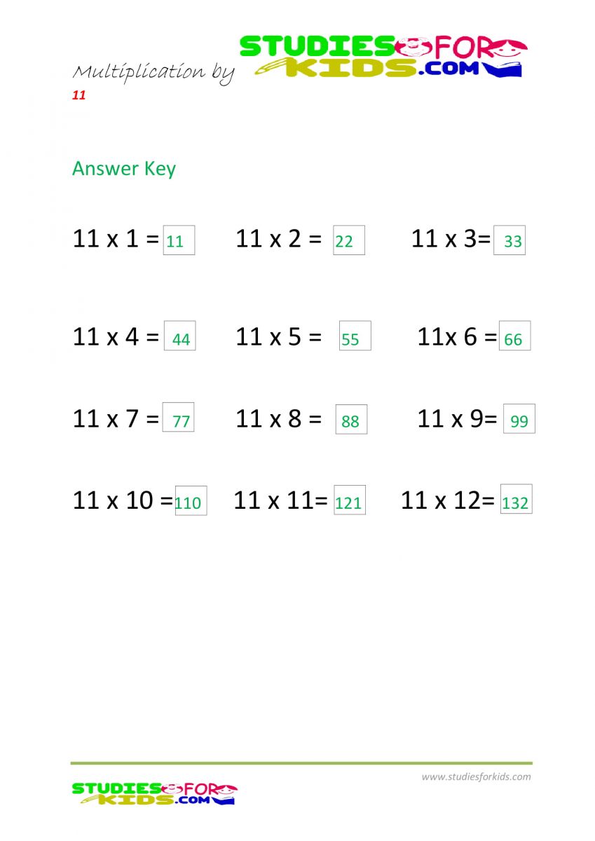 Math worksheets for grade 6 multiplication by 11 answer keys pdf