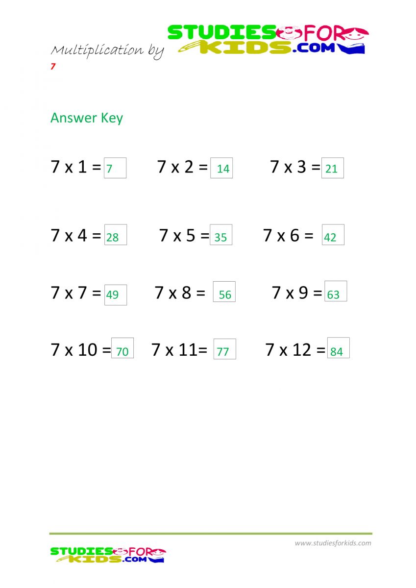 multiplication by 7 answer key