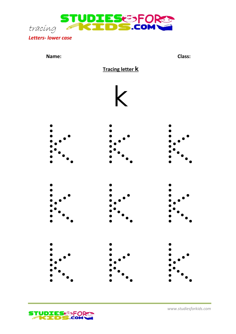 Tracing letters worksheets free Letter - small letters k .pdf