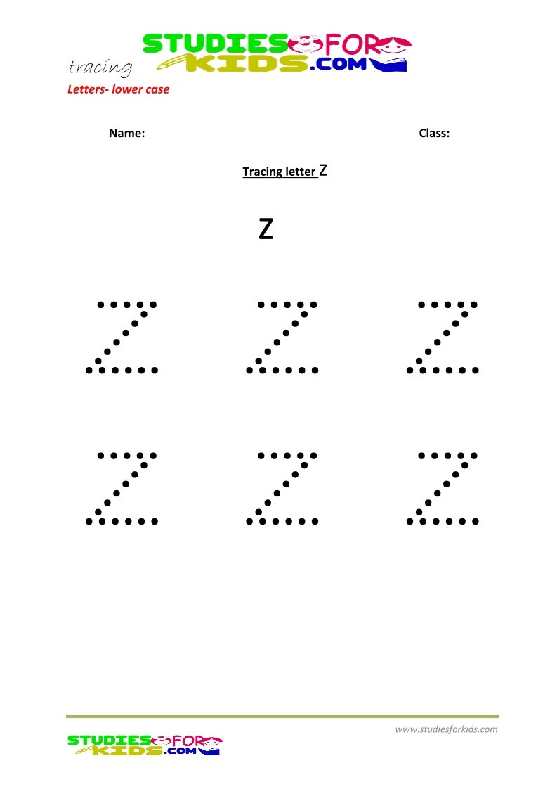 Tracing letters worksheets free Letter - small letters z .pdf