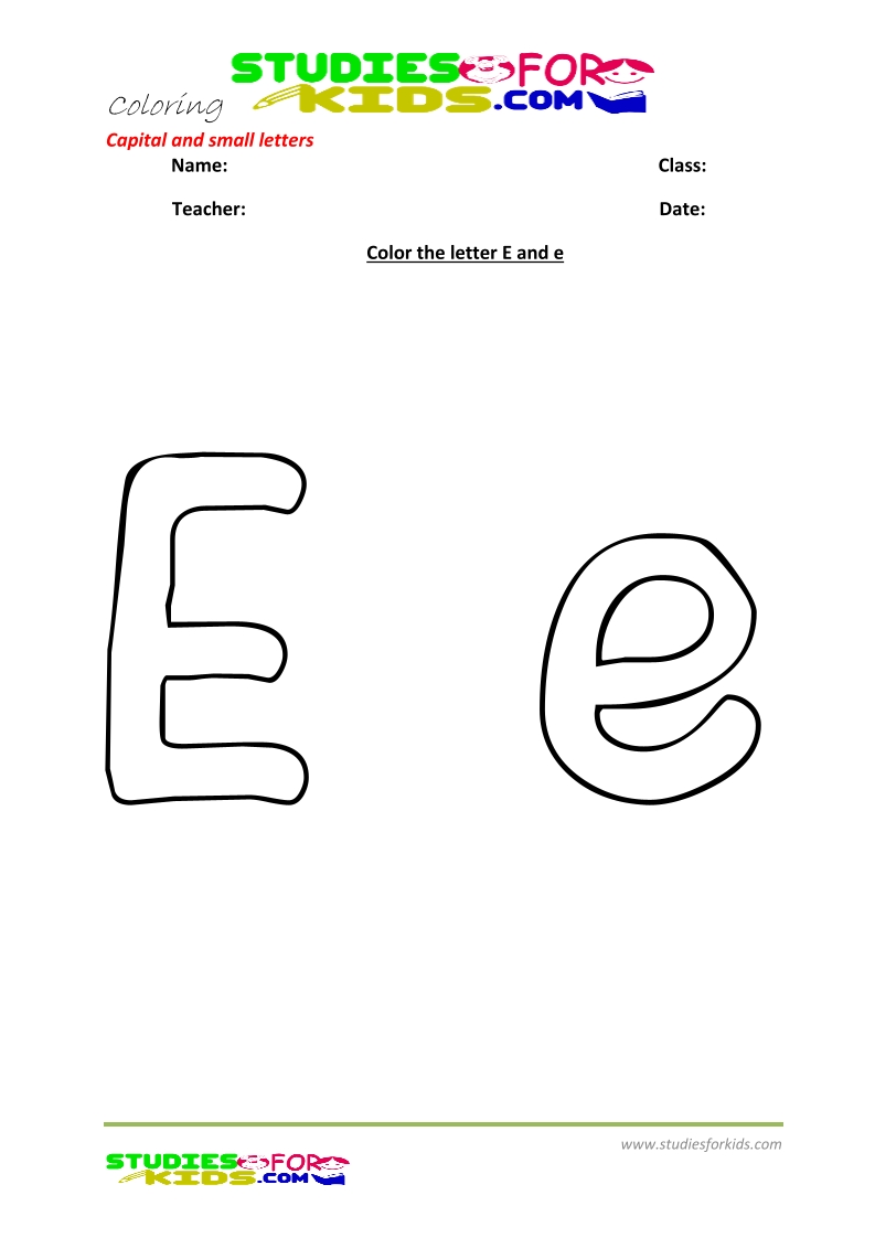 abc coloring pages pdf capital and small letters- Letter e