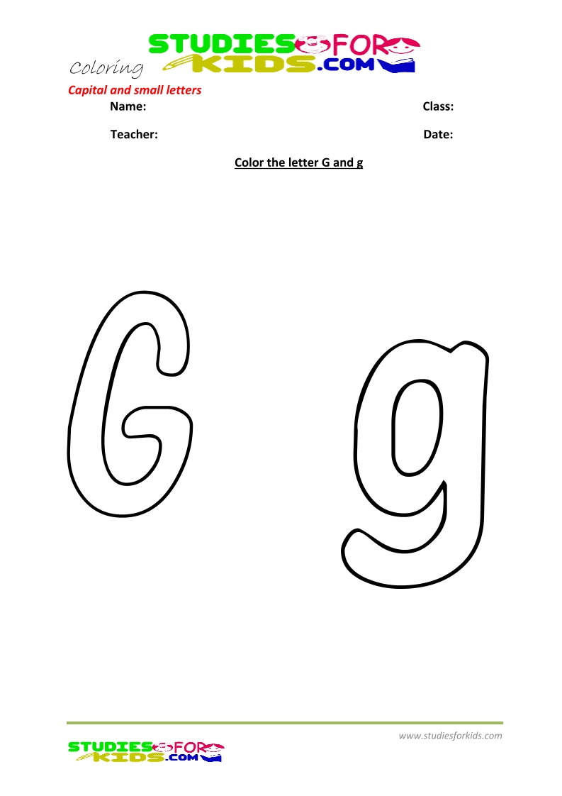 abc coloring pages pdf capital and small letters- Letter g