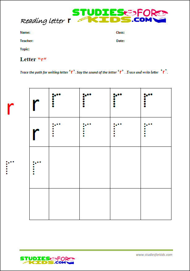 alphabet handwriting worksheets  letter R- PDF printables for kids