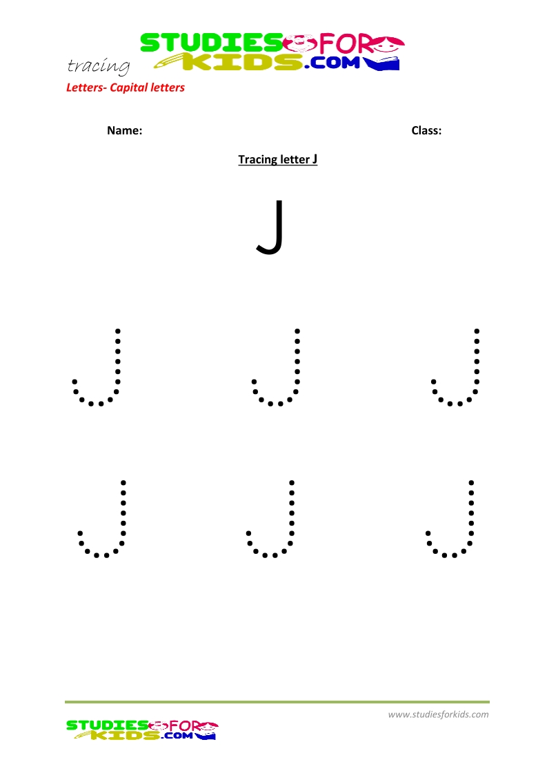 Free printable preschool worsheets tracing letters upper case - J .pdf