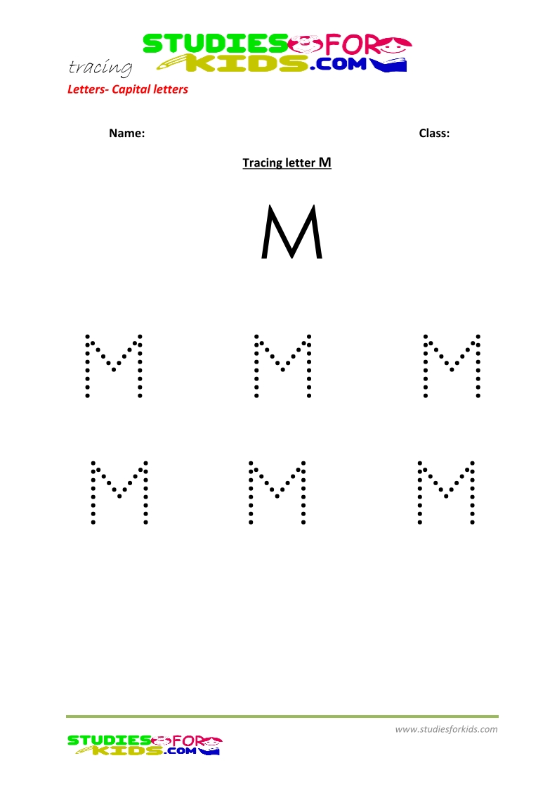 Free printable preschool worsheets tracing letters upper case - M .pdf
