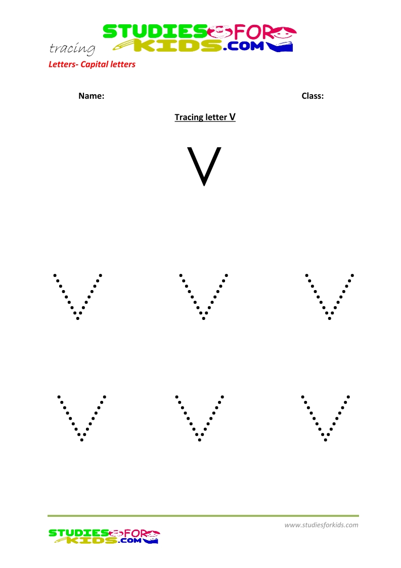 Free printable preschool worsheets tracing letters- Capital letter  V .pdf