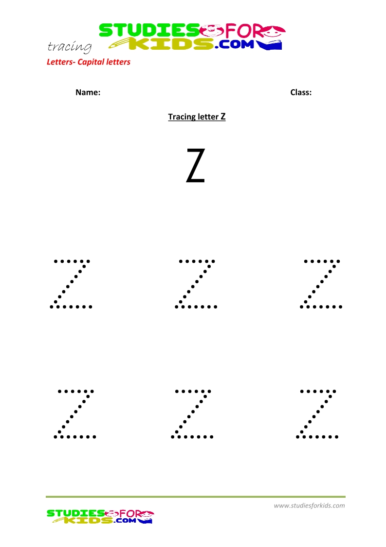 Free printable preschool worsheets tracing letters capital letter - Z . pdf