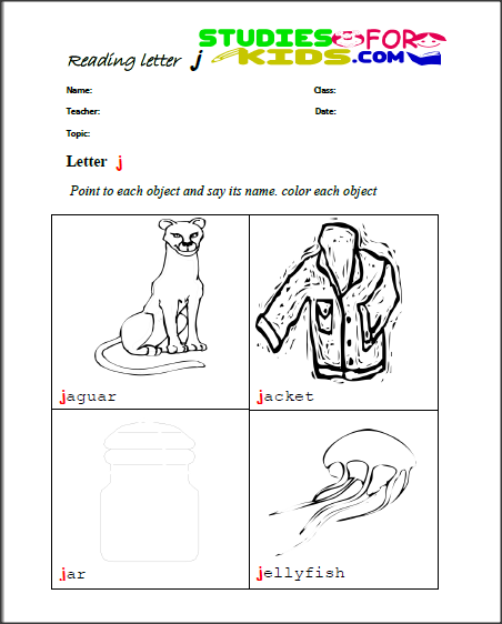 letter j reading worksheets for kids-colouring letter activies for kids PDF