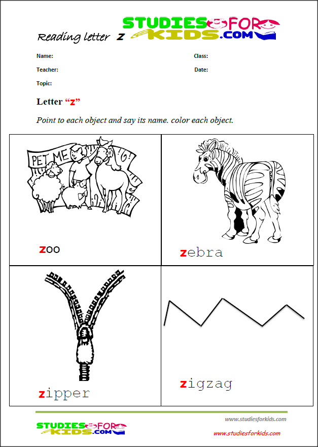 letter z activities reading worksheets for kids - pdF prints