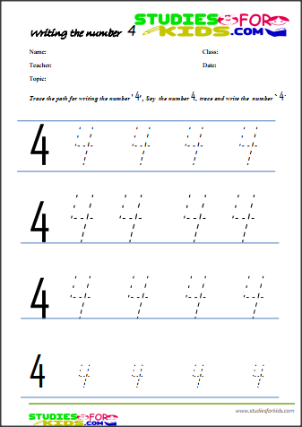 number 4 tracing worksheet
