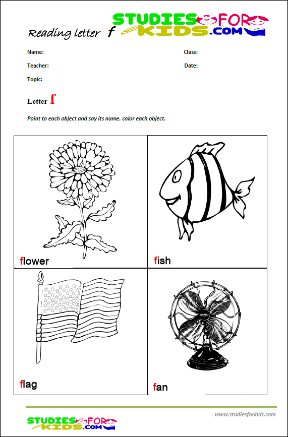 teaching the letter f reading kids worksheets