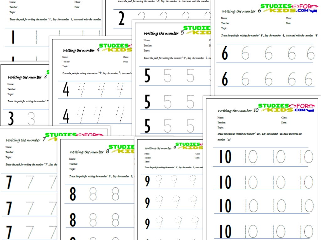 Trace numbers 1-10 PDF worksheet for preschool-studies for kids